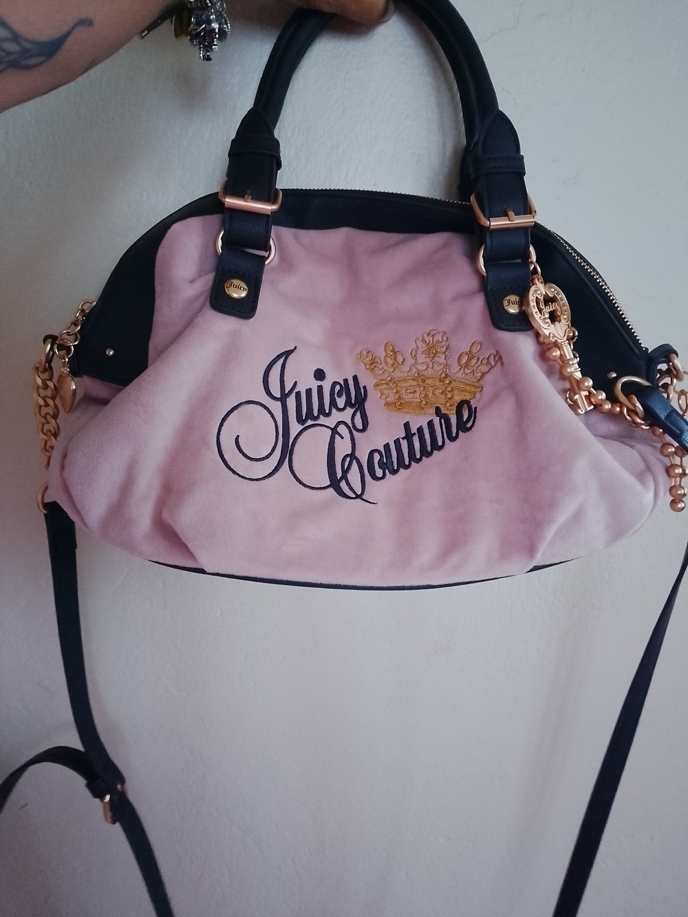 Juicy Couture Pink & Black Velour Satchel Bag